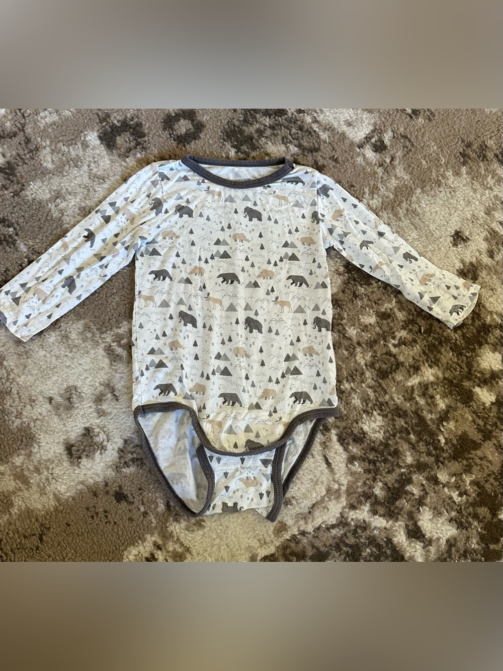 Magnetic Me Cream and Gray Bear Mountain Long-Sleeve Bodysuit
